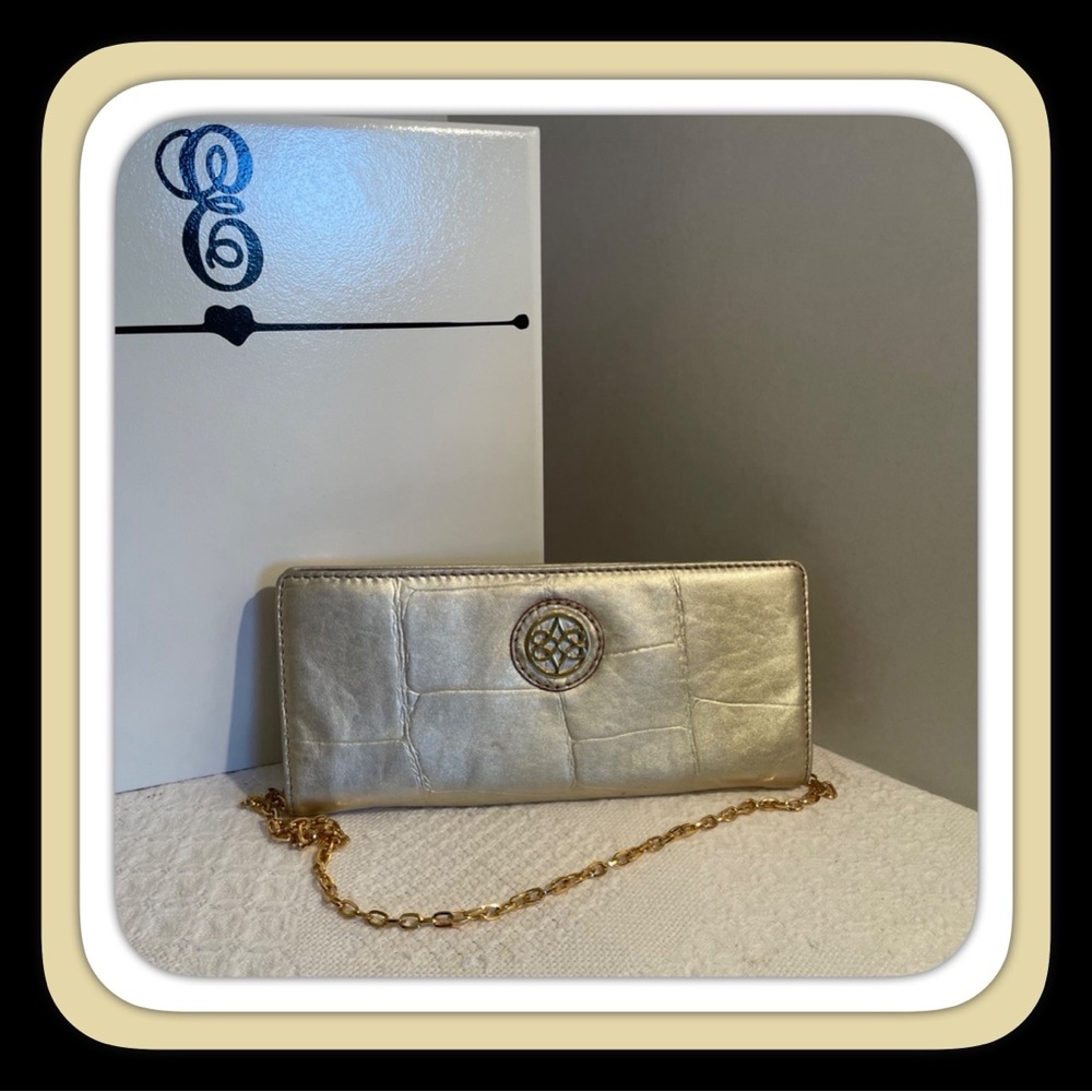 ANTONIO MELANI Metallic Gold Wallet with‎ Chain- Clutch